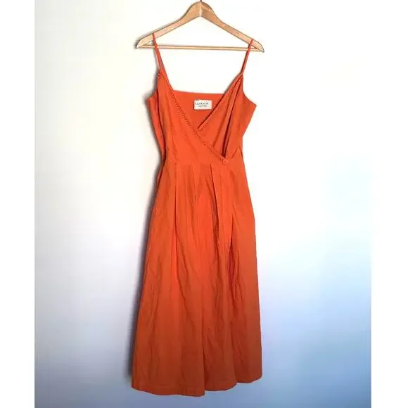 CECILIE COPENHAGEN anthropologie orange cotton Lonni poplin wrap midi dress - Picture 2 of 14